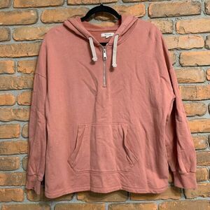 Madewell Sweatshirt Women's Large Pink Quarter Zip‎ Cotton Hoodie Dusty Rose